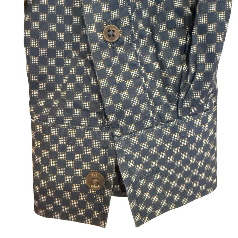 Ted Baker London Men’s Cotton Elastane Navy Geometric Button Down Shirt sz XL